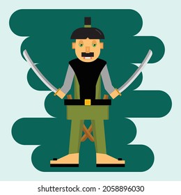 Samurai Man Using Two Sword Vector