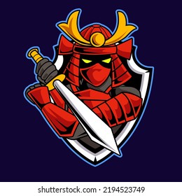 samurai mascot e sport logo illustration