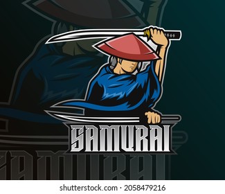 Samurai mascot esport logo design illustrations vector template, logo for team game streamer banner discord, full color cartoon style