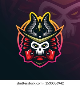 samurai mascot logo design vector with modern illustration concept style for badge, emblem and tshirt printing. head skull samurai illustration for sport and esport team.