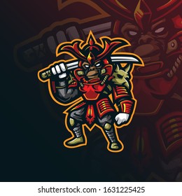samurai mascot logo design vector with modern illustration concept style for badge, emblem and tshirt printing. mongky samurai illustration.