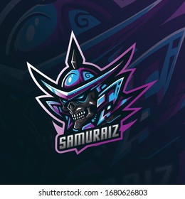 samurai mascot logo design vector with modern illustration concept style for badge, emblem and tshirt printing. skull samurai illustration for sport team.