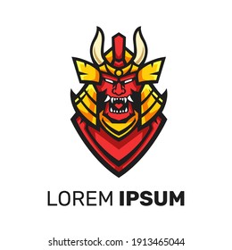 Plantilla vectorial de diseño del logotipo de mascota de Samurai.