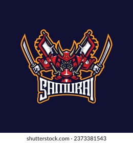 Vector de diseño del logo de la mascota Samurai con el concepto de ilustración moderna para impresión de insignias, emblemas y camisetas. Ilustración de Samurai para el equipo deportivo y deportivo.