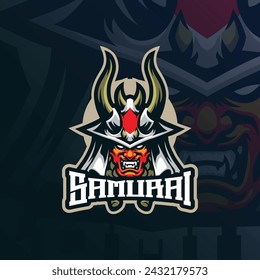 Samurai Maskottchen Logo Design Vektor mit modernen Illustrationskonzept Stil für Abzeichen, Emblem und T-Shirt-Druck. In: Devil Samurai Illustration.