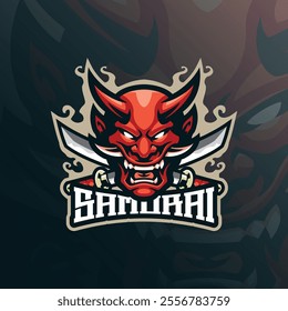 Samurai mascot logo design vector with modern illustration concept style for badge, emblem and t shirt printing. Samurai face illustration with sword.