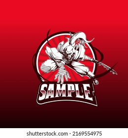 plantilla de ilustración del vector del logotipo de mascota samurai