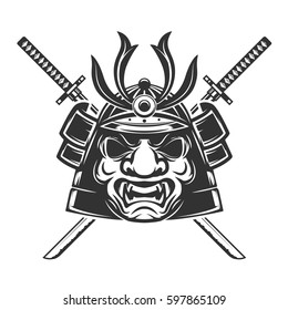 Samurai Mask Crossed Swords Isolated On Stock Vector (Royalty Free ...