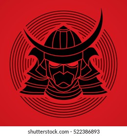 Samurai mask designed on line circle background graphic vector.
