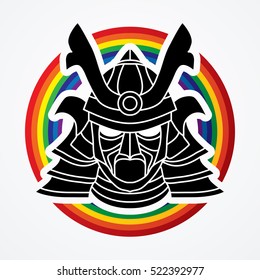Samurai mask designed on line rainbows background graphic vector.