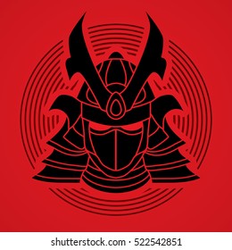 Samurai mask designed on line circle background graphic vector.