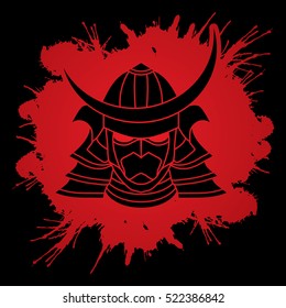Samurai mask designed on splatter blood background graphic vector.