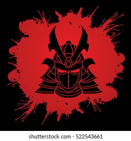 Samurai mask designed on splatter blood background graphic vector.