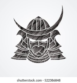 Samurai mask designed using black grunge brush graphic vector.