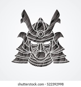 Samurai mask designed using black grunge brush graphic vector.