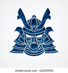 Samurai mask designed using blue grunge brush graphic vector.