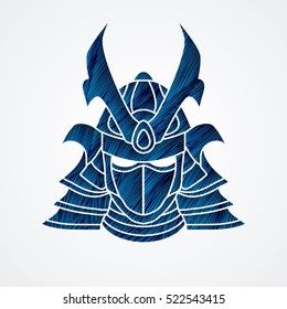 Samurai mask designed using blue grunge brush graphic vector.