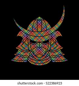 Samurai mask designed using colorful pixels graphic vector.