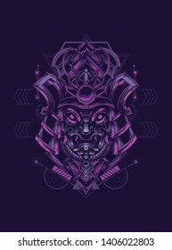 samurai mask head with sacred geometry pattern
