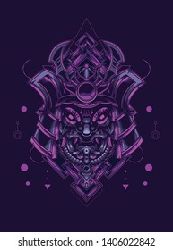 samurai mask head with sacred geometry pattern