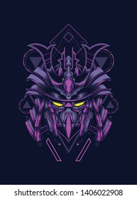 samurai mask head with sacred geometry pattern