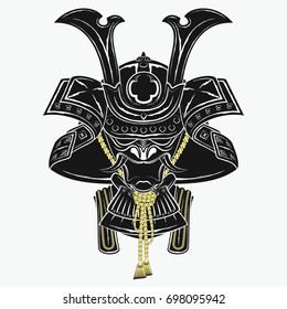 Samurai mask and helmet warrior vector illustration isolated on light background.