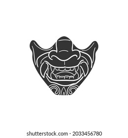 Samurai Mask Icon Silhouette Illustration. Asian Warrior Vector Graphic Pictogram Symbol Clip Art. Doodle Sketch Black Sign.