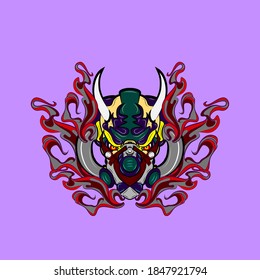 el diseño de la ilustración de la máscara samurai para sukajan es un paño o camiseta tradicional japonés con camisetas dibujadas a mano digital Embroidery Men Casual de verano Hip Hop T Shirt Streetwear