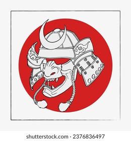 Samurai-Maske, inklusive Linie, Vektorgrafik