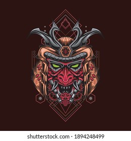 Samurai Mask Japanese Shogun Warrior Helmet. Perfect for design of t-shirts, stickers, merchandise, etc.