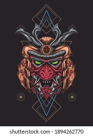 Samurai Mask Japanese Shogun Warrior Helmet. Perfect for design of t-shirts, stickers, merchandise, etc.
