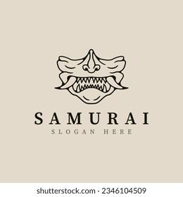 samurai mask line art logo vector illustration template design