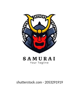 Samurai mask logo design vector