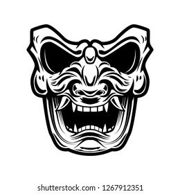 Samurai mask on white background. Design element for logo, label, emblem, sign, poster, t shirt. Vector image
