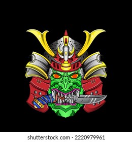 Samurai mask Oni Devil Japanese Traditional armor shogun warrior helmet illustration. Military and history concept for symbols and emblems templates Suitable for tshirt design, Flyers, Stickers, Cards
