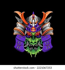 Samurai mask Oni Devil Japanese Traditional armor shogun warrior helmet illustration. Military and history concept for symbols and emblems templates Suitable for tshirt design, Flyers, Stickers, Cards