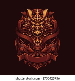 Samurai Mask With Ornament Illustration