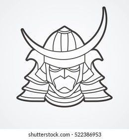 Samurai mask outline graphic vector.