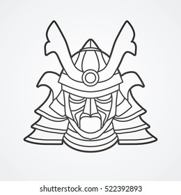 Samurai mask outline graphic vector.