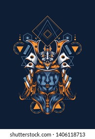 samurai mask with sacred geometry pattern