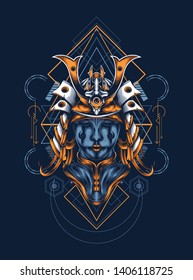 samurai mask with sacred geometry pattern
