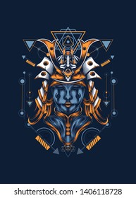samurai mask with sacred geometry pattern