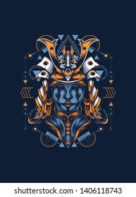 samurai mask with sacred geometry pattern