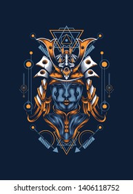 samurai mask with sacred geometry pattern