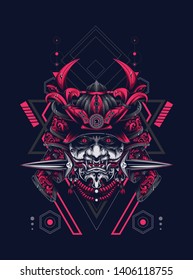 samurai mask with sacred geometry pattern