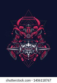 samurai mask with sacred geometry pattern