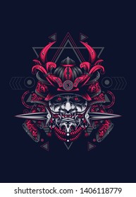 samurai mask with sacred geometry pattern
