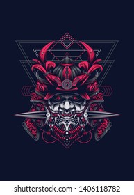 samurai mask with sacred geometry pattern