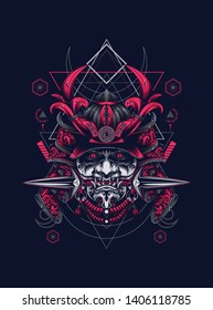 samurai mask with sacred geometry pattern