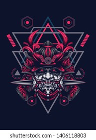 samurai mask with sacred geometry pattern
